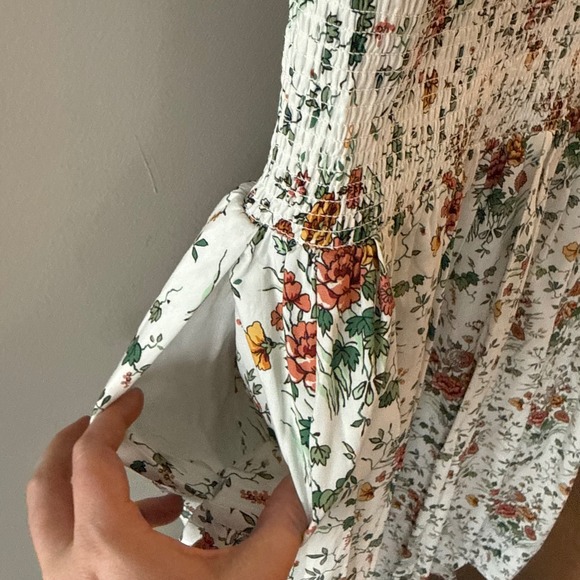 Anthropologie Tommie Zip Front Midi Dress NWT 3X Ivory Comb Floral Smocked Plus - Picture 10 of 16